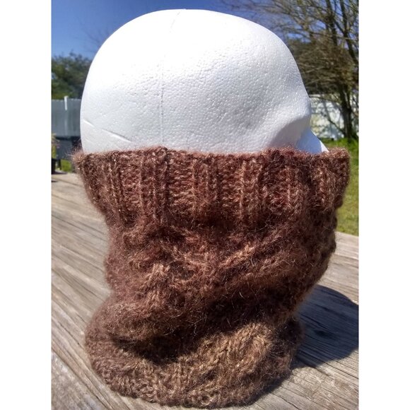 Handmade Womens Alpaca Loop Scarf Dickey Cowl Knit Neckwarmer Brown Gold Glitter - Picture 3 of 10